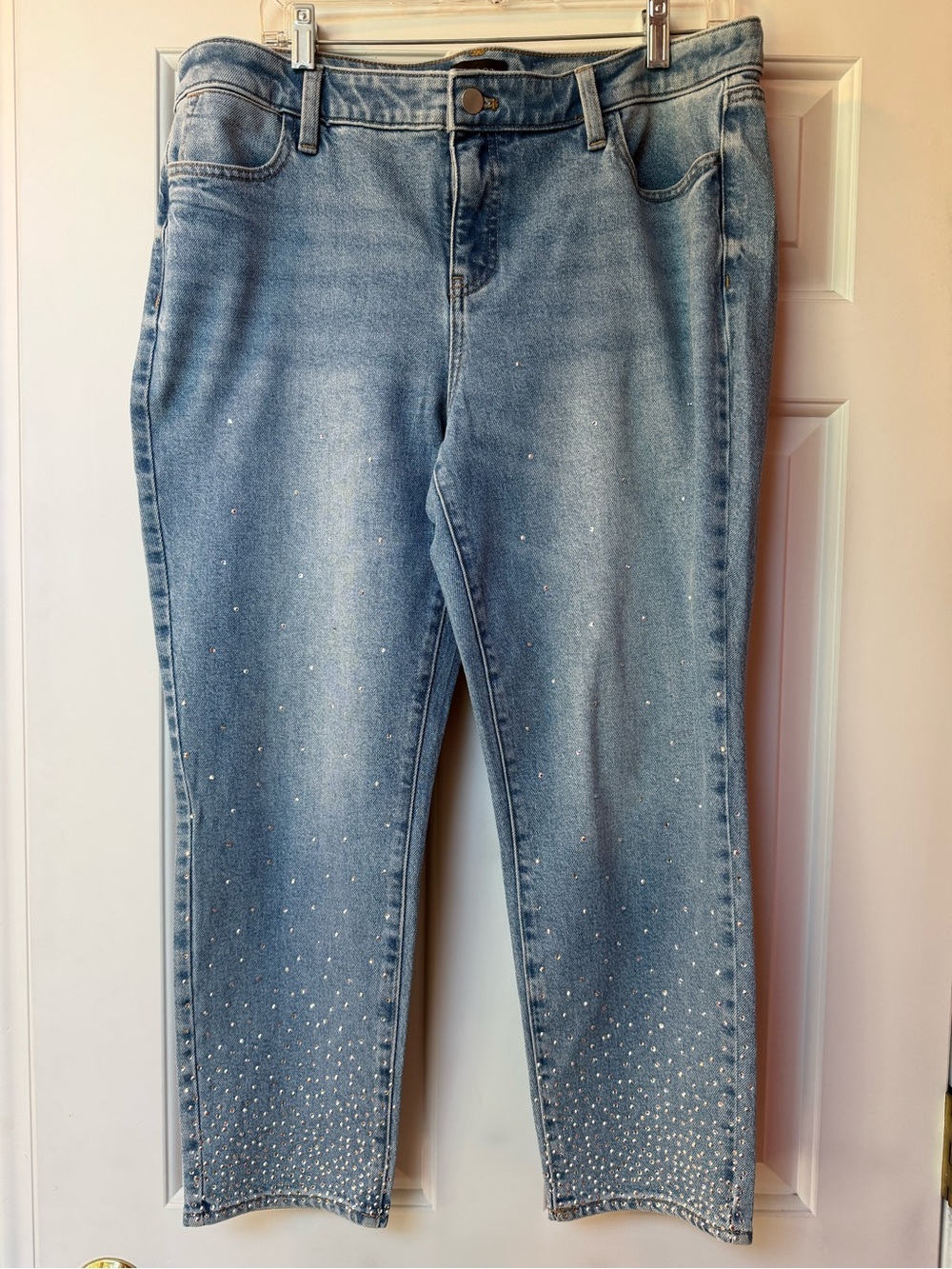 Talbots Light Blue Straight Leg Jeans with Rhinestone Hem